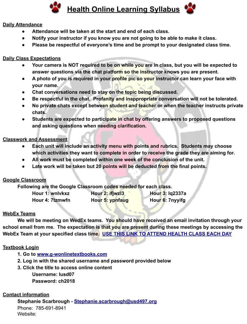 Health Syllabus Fall 2020